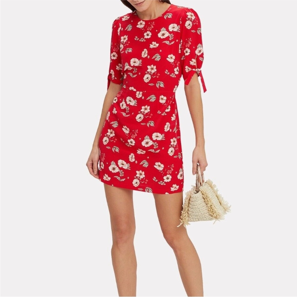 INTERMIX CLEO Red Silk Crepe Floral Mini Dress